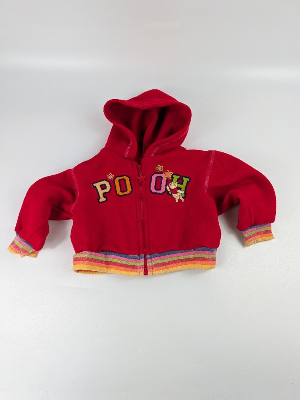 Vintage Y2K Disney Winnie the Pooh Zip Up Hoodie Rainbow Spellout 18M
